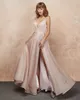 Glittery Side Slit Evening Dress Sexy Deep V-neck Spaghetti Strap Long Prom Dress wiith Pockets High Split Formal Ball Gown Lace up Back