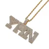 Iced Out Pendant Hip Hop Luxury Designer Jewelry Mens Diamond Rapper YRN Bubble Letter Pendants for Men Women Kids with Rope Chain Fashion