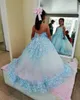 Mavi Çiçek Kız Elbise Şeffaf Mücevher Boyun Dantel 3D Çiçek Aplikler Lüks Kız Pageant Elbise Balo Çocuk Doğum Abiye