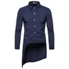 Nouveau commerce extérieur hommes loisirs mode personnalité couture longue queue oscillante col carré rangée bouton chemise à manches longues