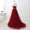 Cheap Long Tulle Burgundy Prom Dresses with Sequin Beaded Belt Strapless Corset Evening Gowns Lace up Back Senior Formal Party Dre277A