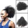 Extensão de rabo de cavalo cordão Afro-americano preto curto Afro Kinky Curly Curly Extension, Humano Puff Cabelo Cauda de Pônei para Mulheres Negras