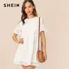 2019 Boho White Flounce Short Sleeve Solid Straight Summer Lace Dress Women Elegant O-neck Shift Cute Dresses