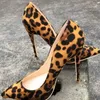 Hot Sale-Schoenen 12/10 / 8 CM Hak Hoogte Flock Leopard Klassieke Hoge Hakken Sexy Bruiloft Dames Jurk Schoenen Big Size EU 45