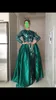 Elegante muçulmano verde manga comprida vestidos de noite 2018 com trem destacável lantejoulas bling kaftan marroquino vestido de festa formal