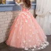 Criança criança flor menina veste jóia pescoço capa mangas pretas laço apliques uma linha tulle meninas desfiladeiras