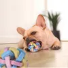Haustier Hund Sound elastische Kauball stricken Kontrastfarbe Zähne knirschen Ball Zahnbürste kaut Spielzeug Bälle Trainingsspielzeug