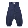 Bebek Giysileri Çocuk Erkek Pamuk Keten Tulum Yaz Katı Kolsuz Nefes Tulumlar Onesies Ins Bodysuits Moda Tulum AYP792