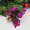 Christmas Decorations 10pcs Cuttings Artificial Sequins Pine Branch Cone Glitter Poinsettia Home Ornament Festival Tree Decor Part220u