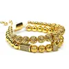2pcs set luxury bracelet men bracelet charm gold stainless steel bracelets for women ball zirconia bracelets femme jewelry Gift h220S