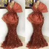 Robes de bal de style gros nœud rouge foncé, grande taille, robes de soirée sirène en Satin et dentelle, robe de soirée formelle africaine