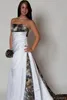 2022 Strapless Camo Wedding Dress with Pleated Empire Waist A line Sweep Train Satin Country Beach Bridal Gowns Plus Size Cheap Custom Made