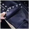New fashion women''s long sleeve turn down collar PU leather cool punk rivets patchwork plus size jacket coat casacos S M L XL
