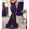 Preto Lace Applique Sereia Prom Vestidos Long Formal Beading Vestido de Noite para Vestidos De Partido