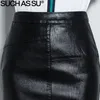 Tal como Su Nuevo 2018 Alta calidad Otoño Invierno Mujer Lápiz Falda Negro Cintura alta Pu Faldas de cuero S-5xl Mujer Mediados de falda larga T190827