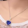 Wisiorek w kształcie serca oceanu Naszyjnik Posrebrzany łańcuszek Choker Naszyjniki Niebieski kryształ Rhinestone Imitacja kryształu Naszyjnik