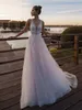 Blush rose plage robes de mariée col en V dentelle Appliqued Boho Tulle une ligne robe de mariée sans manches Vestidos de Novia