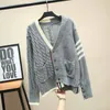 Lyxig designer Märke Stickad tröja för kvinnor V Neck Vintage Asymmetry Ull Strikkad Cardigan Sweater T200319