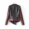 Zipper Women's Leather Leather Jukets Punk Motorcycle Rivet Rivet مخططة مشقوقة