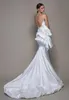 White Elegant Mermaid Wedding Dresses Straps Big Bow Sweep Train Simple Beach Wedding Dress Custom Made Boho Robes De Mariée 4555