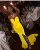 섹시한 노란색 벨벳 아프리카 인어 댄스 파티 드레스 플러스 크기 연인 사이드 사이드 스플릿 공식 이브닝 드레스 롱 갈라 파티 가운 2962