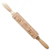 8 Designs Embossing Christmas Rolling Pin Wooden Christmas Engraved Carved Embossing Rolling Pin Dough Stick Baking Kitchen Pastry Tool