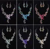 New crystal Butterfly flower statement necklaces Dangle Earrings For women Europe and America bride Wedding Engagement Choker Jewelry Set