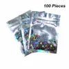 100pcs مجموعة 3 سحاب Glittery أحجام قفل الألومنيوم Foil Reusable Food Packaging Bags Mylar for Zip Reselable gifts Lock Pack Package