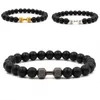 2019 nouvelle marée mâle Fitness haltère sport Bracelet 8mm noir mat pierre perlée Bracelet hommes pour femmes bijoux de mode