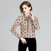 Роскошные дизайнерские печатные элегантные рубашки с луком 2022 Женщины кнопка рубашки для рубашки. Офисные офисные дамы отвороты качественные блуз