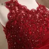 Dark Red Sheath Evening Dresses For Women Formal Pearls Applique Beaded Sequin Pleats Mother Of The Bride Special Occasion Dress Robes Cheap