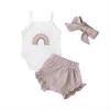 Roupas para bebês Brace Brace Rainbow Romperspants Roupa de verão Roupas de boutique 02T Infant Girls 3 PC Suit STILLISH6653900