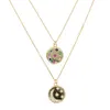 round disco coin necklace gold plated engraved white rainbow cz moon star shooting star design fashion necklaces