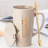 creative nordic ceramic water cup large capacity boys mug with cover spoon coffee tumbler personality home couple cups