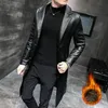 Mode Long Fur Coat Leather Jackets Mens Läder Trench Coats med Big Fur Collar Collar Avtagbar Gabardina Hombre1