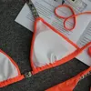 Rhinestone Thong Bikini 2023 Crystal Diamond Sexig Women Swimsuit Halter Push Up Girls badkläderuppsättning