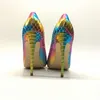 Семь цветных змеиных тонких каблуков заостренные каблуки 12 см супер высокая каблука мода сексуальная взлетно -посадочная полоса ВПУСПУСКА