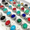 Nieuwe 30 stks/pak Turquoise band Ringen Heren Dames Mode-sieraden Antiek Zilver Vintage Natuursteen Ring Party Geschenken