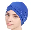 Nieuwe vrouwen elastische tulband hoed moslim hijab islamitische jersey kralen chemo cap dames hijab stretch hoofd wrap hoofd sjaal GB944