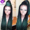 Afro America OMBRE GREEN BOX مضفر شعر مستعار طبيعية خط الطيران نغمة اللون الطويل الطويل الاصطناعي الاصطناعي الأمامي مع شعر الطفل 6377091