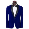 Royal Blue Velvet Mens Wedding Tuxedos Black Lapel Groom Groomsmen Tuxedos Man Blazers Jacket Excellent 2 Piece Suits(Jacket+Pants+Tie) 1781