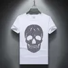 Projektant mody Summer Top Mens Skulls Dhinestones T koszule modalne bawełniane szkieletowe koszulę z krótkim rękawem