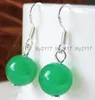 Mooie handgemaakte 12 mm groene jade ronde kralen bengelen zilveren oorbellen sieraden4653030