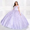 Stijlvolle Lavendel Kralen Baljurk Quinceanera Jurken Uit De Schouder Hals Lovertjes Prom Jassen Sweep Trein Tule Sweet 15 Jurk