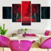 5 pezzi / set senza cornice foresta rossa grandi alberi pittura di paesaggio su tela arte della parete pittura immagine per soggiorno Decor215R
