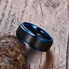 Fashion 8mm Black Mens Band Blue Plating Stainless steel Wedding Ring Mens Ring Size 6 - 13