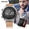 Weide heren analoge led digitale display quartz beweging lederen riem klok cijfer polshorloges waterdichte relogio masculino253b