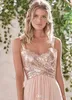 2019 Sparkly Rose Gold Sequin Country Style Bridesmaid Dress Chiffon Maid of Honor Dress Wedding Guest Gown Custom Made Plus Size