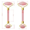 Rosa Crystal Stone Jade Roller Set Face Lift Massage Roller Facial Slimming Massager Natural Quartz Stone Neck Massage Tool