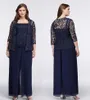 Werbowy Lace Mother Of The Bride Pant Suits With Jackets Wedding Guest Dress Plus Size Dark Navy Mothers Groom Dresses